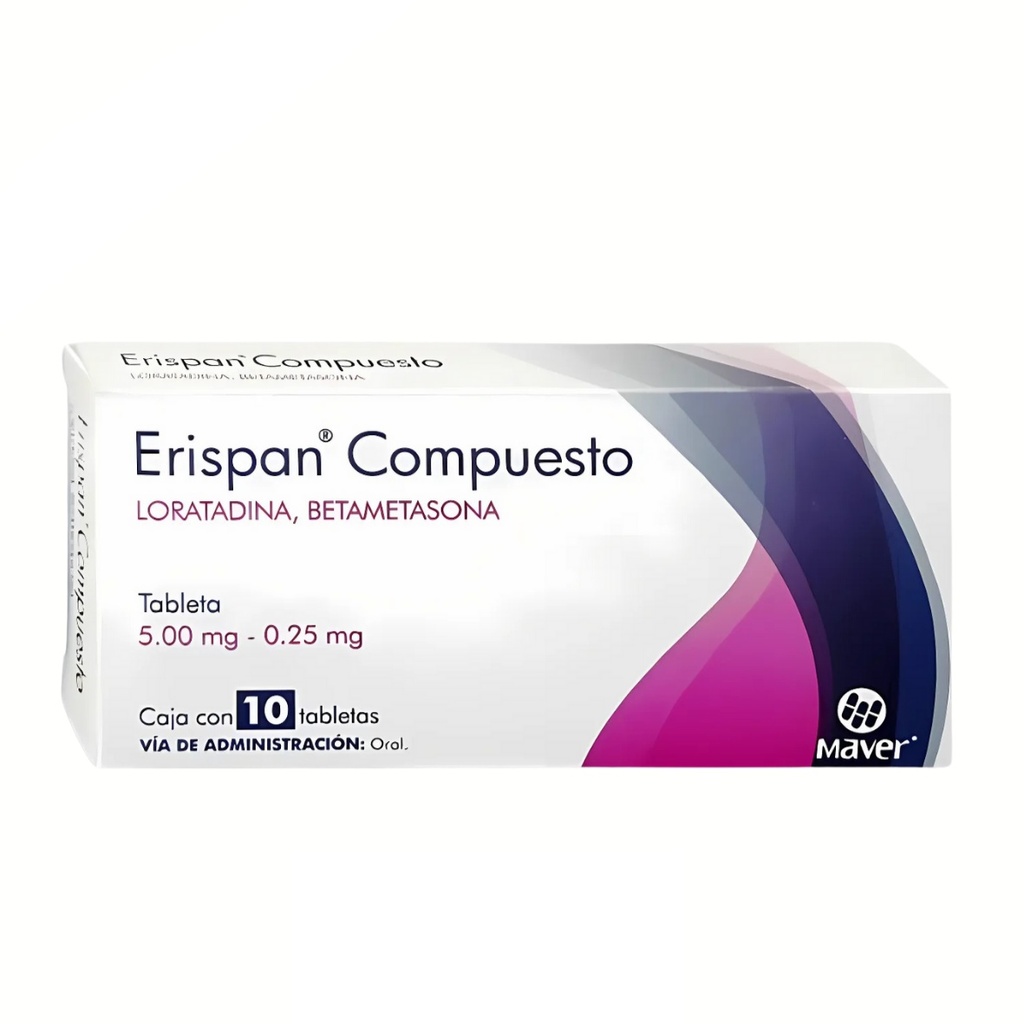 LORATADINA BETAMETASONA 5/0.25 MG C/10 TAB ERISPAN COMPUESTO LAB MAVER