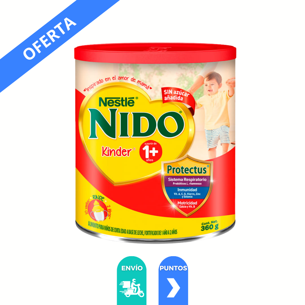 NIDO KINDER 1+ AÑOS C/360 G ALIMENTO PARA NIÑOS DE CORTA EDAD NESTLE