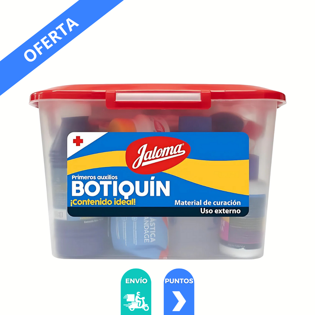 BOTIQUIN PRIMEROS AUXILIOS CAJA C/MATERIAL DE CURACION USO EXTERNO JALOMA