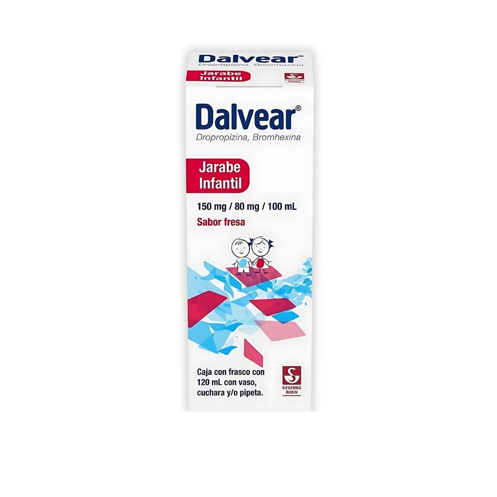 DALVEAR JARABE INFANTIL 150/80 MG/100 ML FCO C/120 ML SABOR FRESA DROPROPIZINA BROMHEXINA LAB SIEGFRIED RHEIN