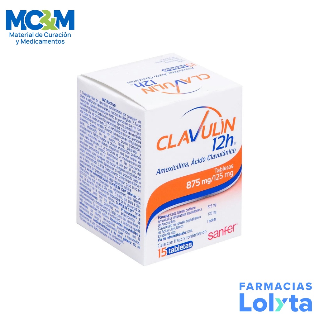 [252] CLAVULIN 12H 875/125 MG C/15 TAB AMOXICILINA ACIDO CLAVULANICO LAB SANFER