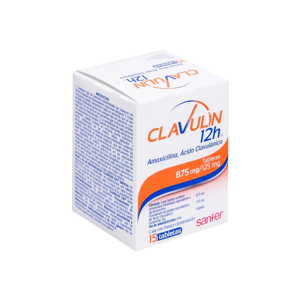 CLAVULIN 12H 875/125 MG C/15 TAB AMOXICILINA ACIDO CLAVULANICO LAB SANFER