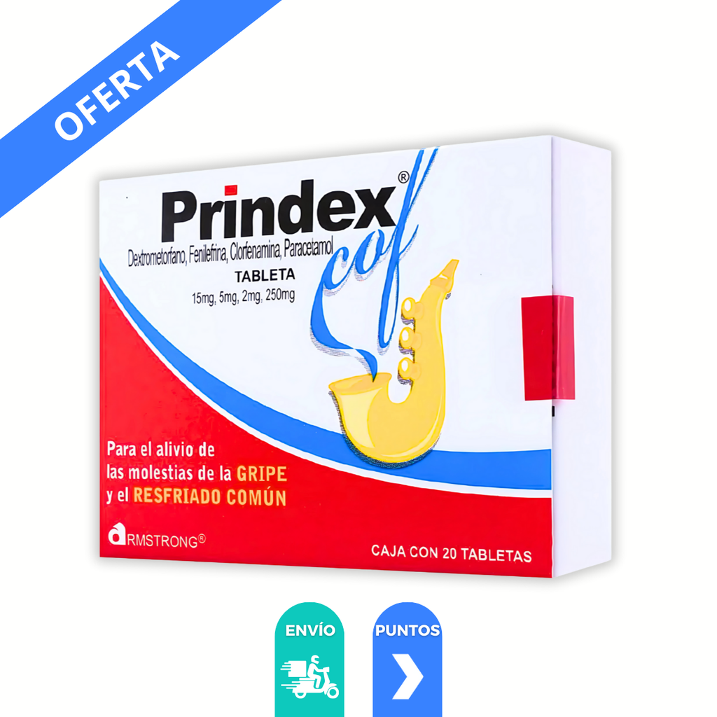 [2197] PRINDEX 15/5/2/250 MG C/20 TAB DEXTROMETORFANO FENILEFRINA CLORFENAMINA PARACETAMOL LAB ARMSTRONG