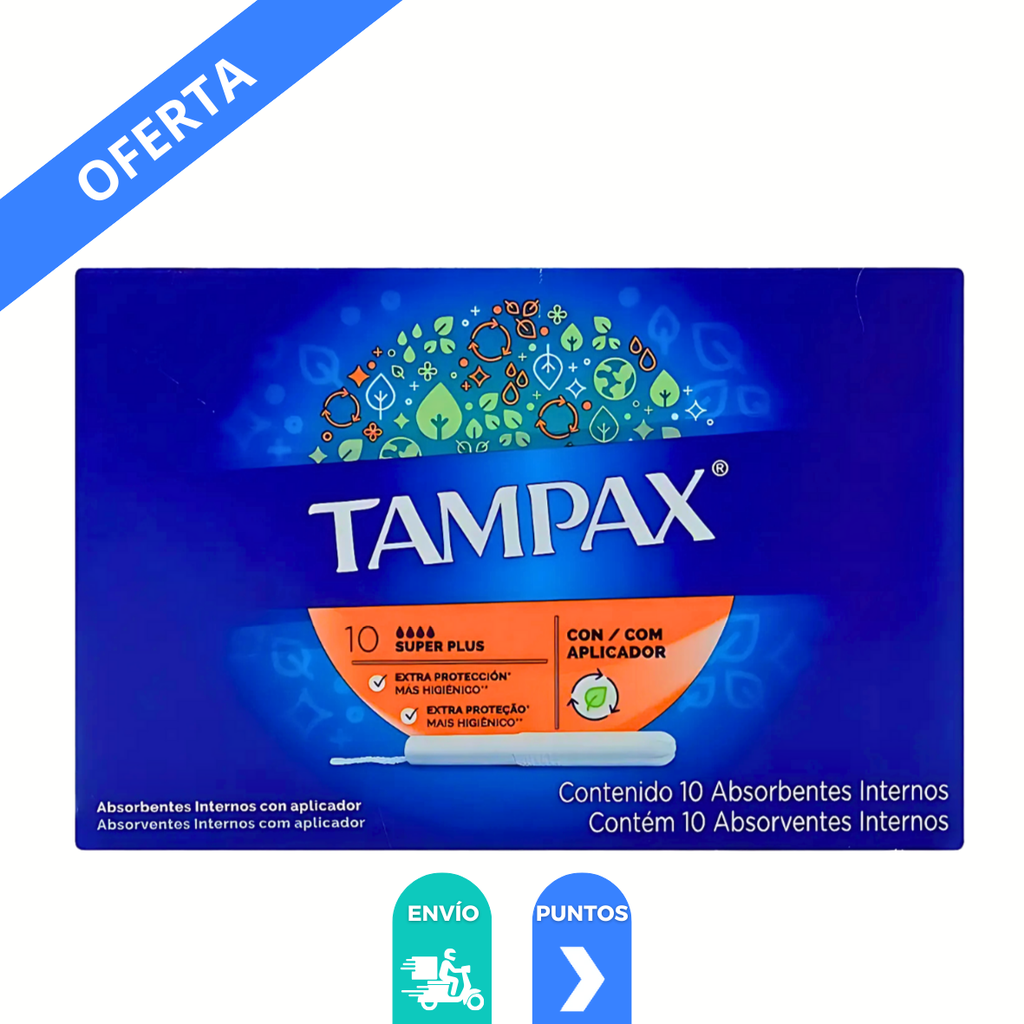 TAMPAX SUPER PLUS FLUJO SUPER ABUNDANTE C/10 TAMPONES CON APLICADOR P&G
