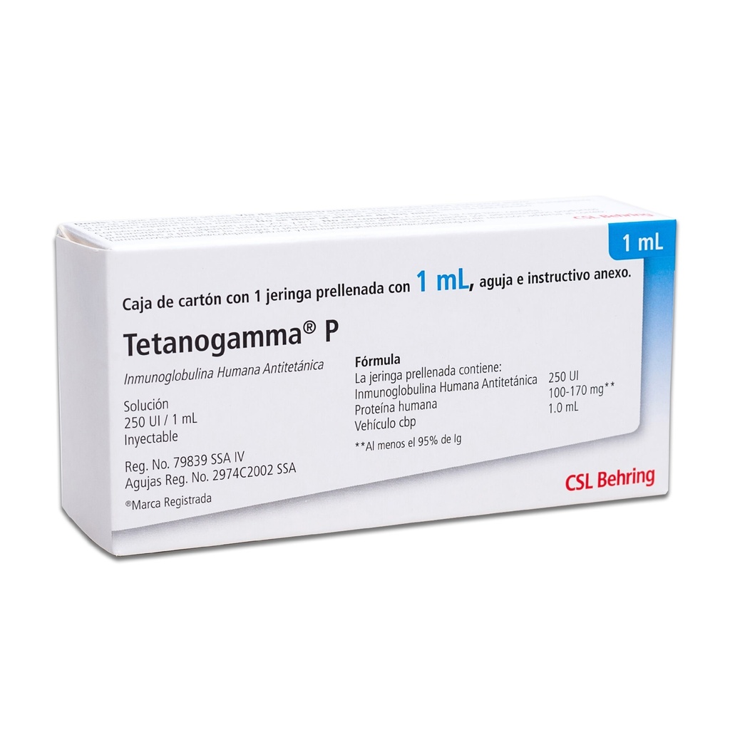 TETANOGAMMA P 250 UI/ML C/1 JERINGA PRELLENADA INMUNOGLOBULINA HUMANA ANTITETANICA VACUNA LAB CSL BEHRING (RF)
