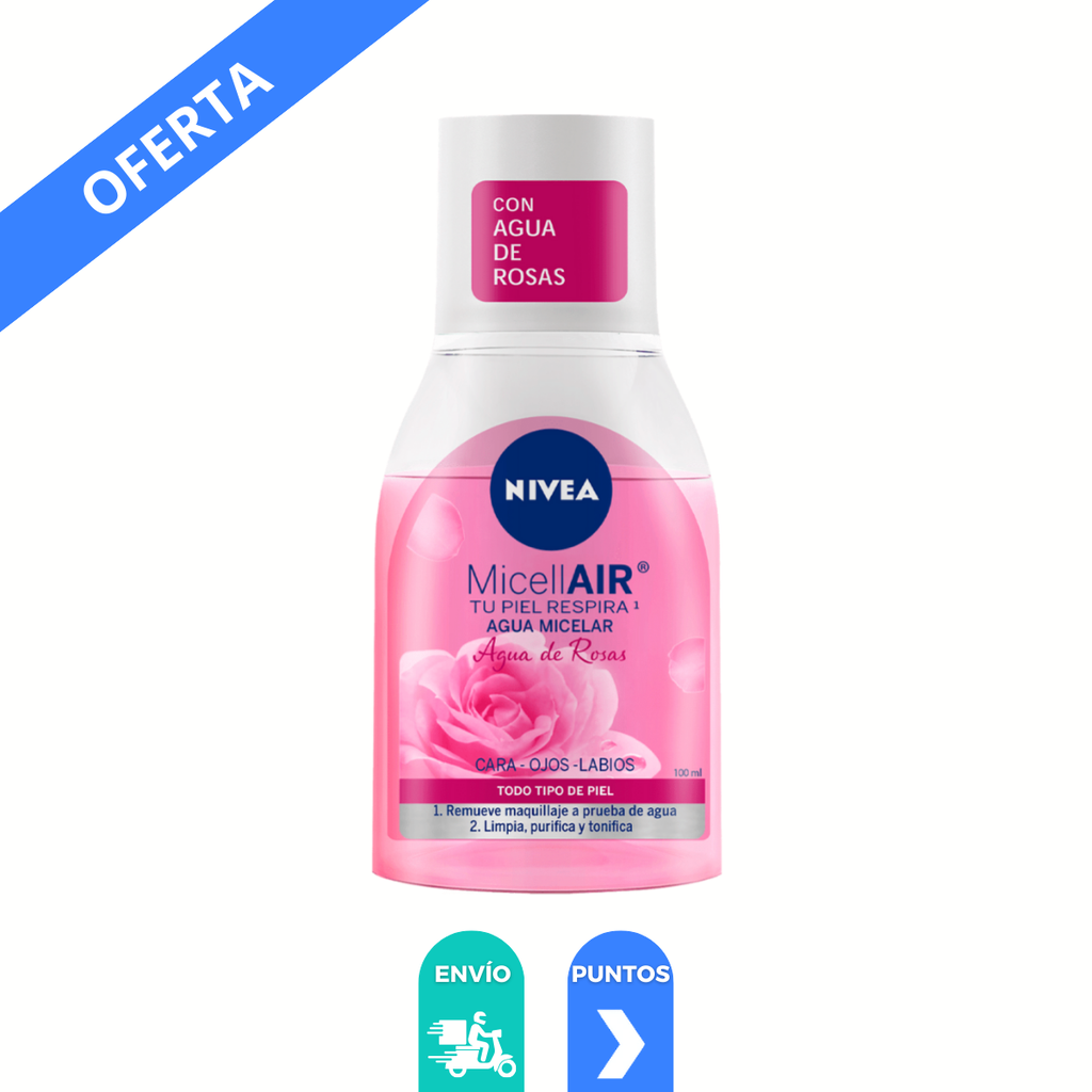 AGUA MICELAR CON AGUA DE ROSAS 100 ML PARA TODO TIPO DE PIEL MICELLAIR NIVEA