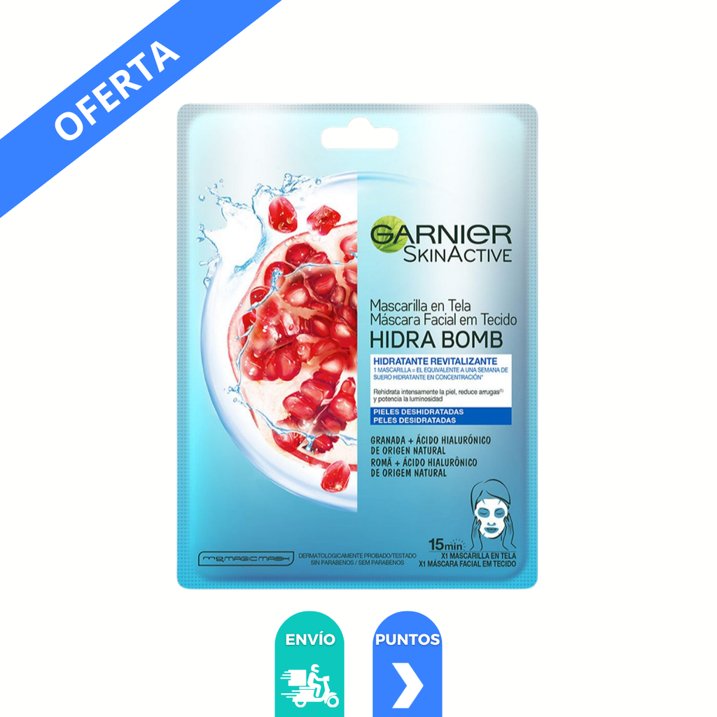 SKIN ACTIVE MASCARILLA HIDRA BOMB GRANADA ACIDO HIALURONICO PIEL DESHIDRATADA GARNIER