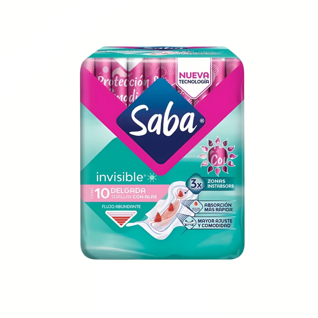 SABA INVISIBLE FLUJO ABUNDANTE C/10 TOALLAS CON ALAS ESSITY