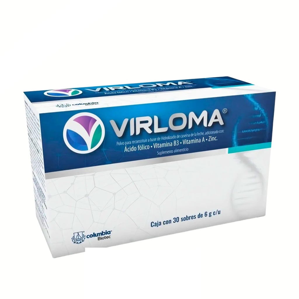[3632] VIRLOMA POLVO 6 G C/30 SOBRES ACIDO FOLICO VITAMINA B3 VITAMINA A ZINC SUPLEMENTO ALIMENTICIO LAB COLUMBIA