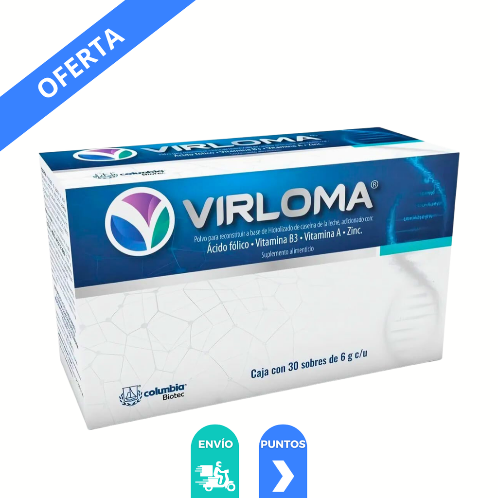 [3632] VIRLOMA POLVO 6 G C/30 SOBRES ACIDO FOLICO VITAMINA B3 VITAMINA A ZINC SUPLEMENTO ALIMENTICIO LAB COLUMBIA