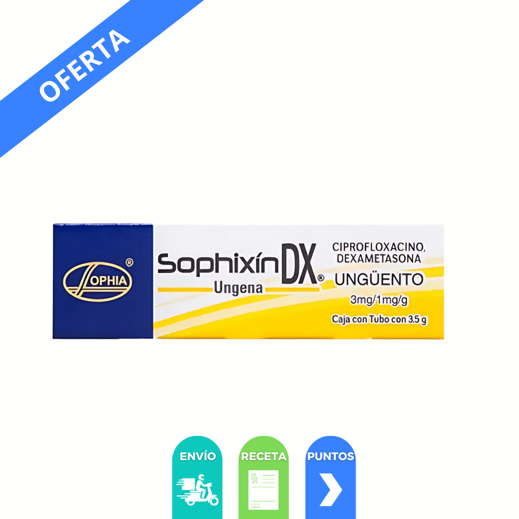 SOPHIXIN DX UNGENA UNGÜENTO 3/1 MG/G TUBO C/3.5 G CIPROFLOXACINO DEXAMETASONA LAB SOPHIA