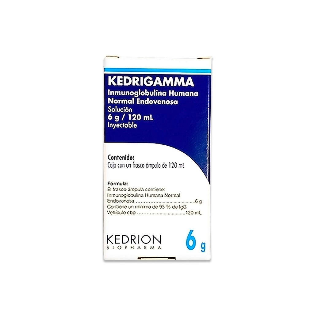 INMUNOGLOBULINA KEDRIGAMMA SOL INY 6 G/120 ML INMUNOGLOBULINA HUMANA NORMAL 5% LAB KEDRION BIOPHARMA (RF)