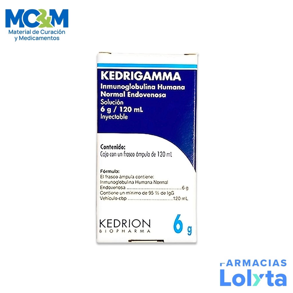 INMUNOGLOBULINA KEDRIGAMMA SOL INY 6 G/120 ML INMUNOGLOBULINA HUMANA NORMAL 5% LAB KEDRION BIOPHARMA (RF)