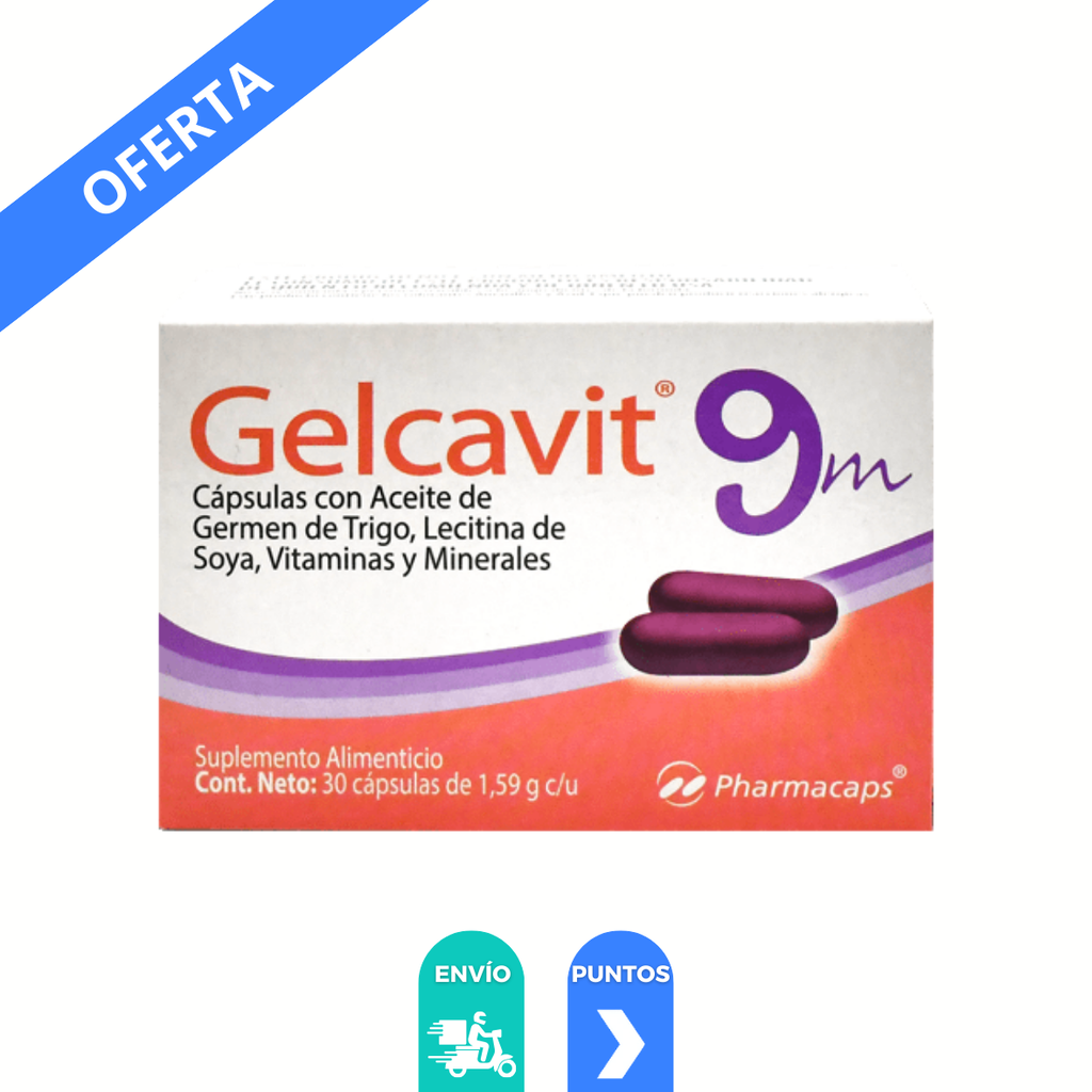 [4059] GELCAVIT 9M 1.59 G C/30 CAP SUPLEMENTO ALIMENTICIO ACEITE DE GERMEN DE TRIGO LECITINA DE SOYA VITAMINAS Y MINERALES LAB PHARMACAPS