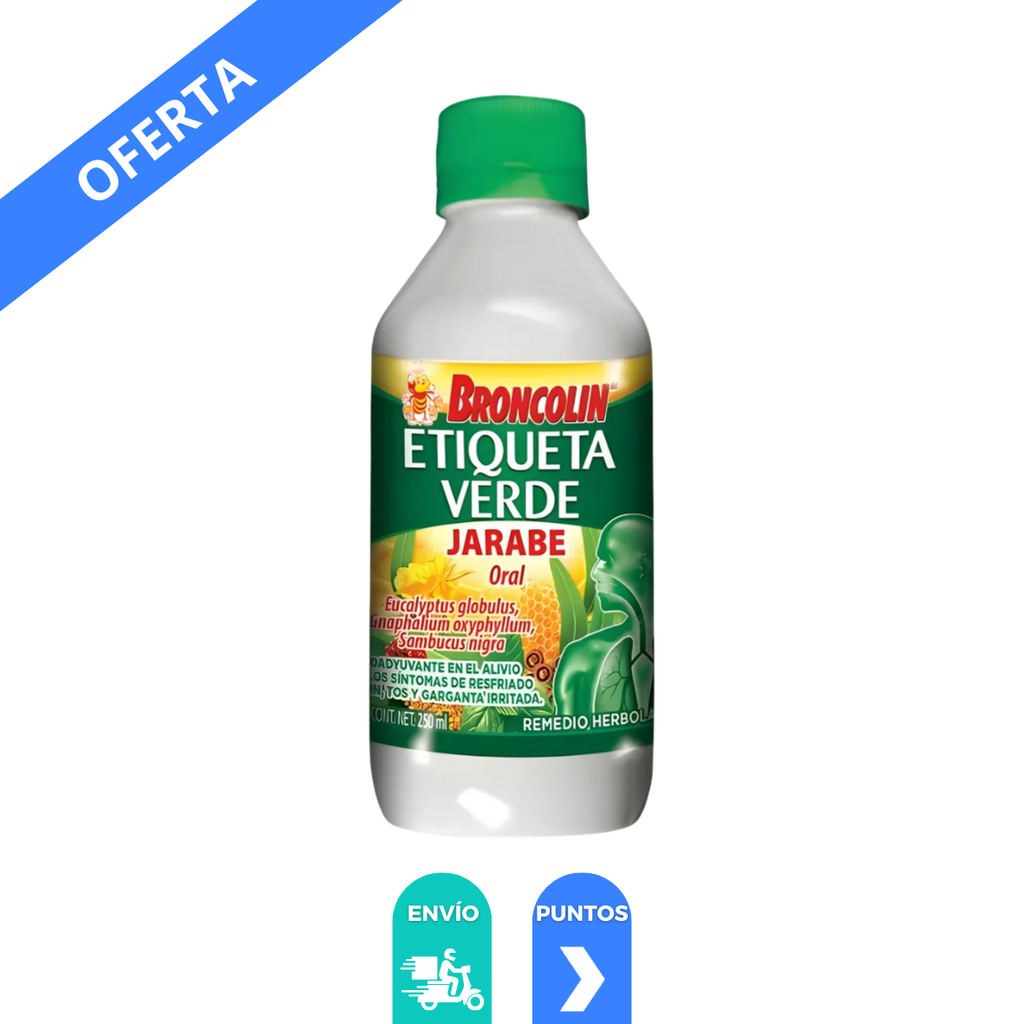 BRONCOLIN ETIQUETA VERDE JARABE 140 ML EUCALIPTO GORDOLOBO SAUCO LAB BRONCOLIN