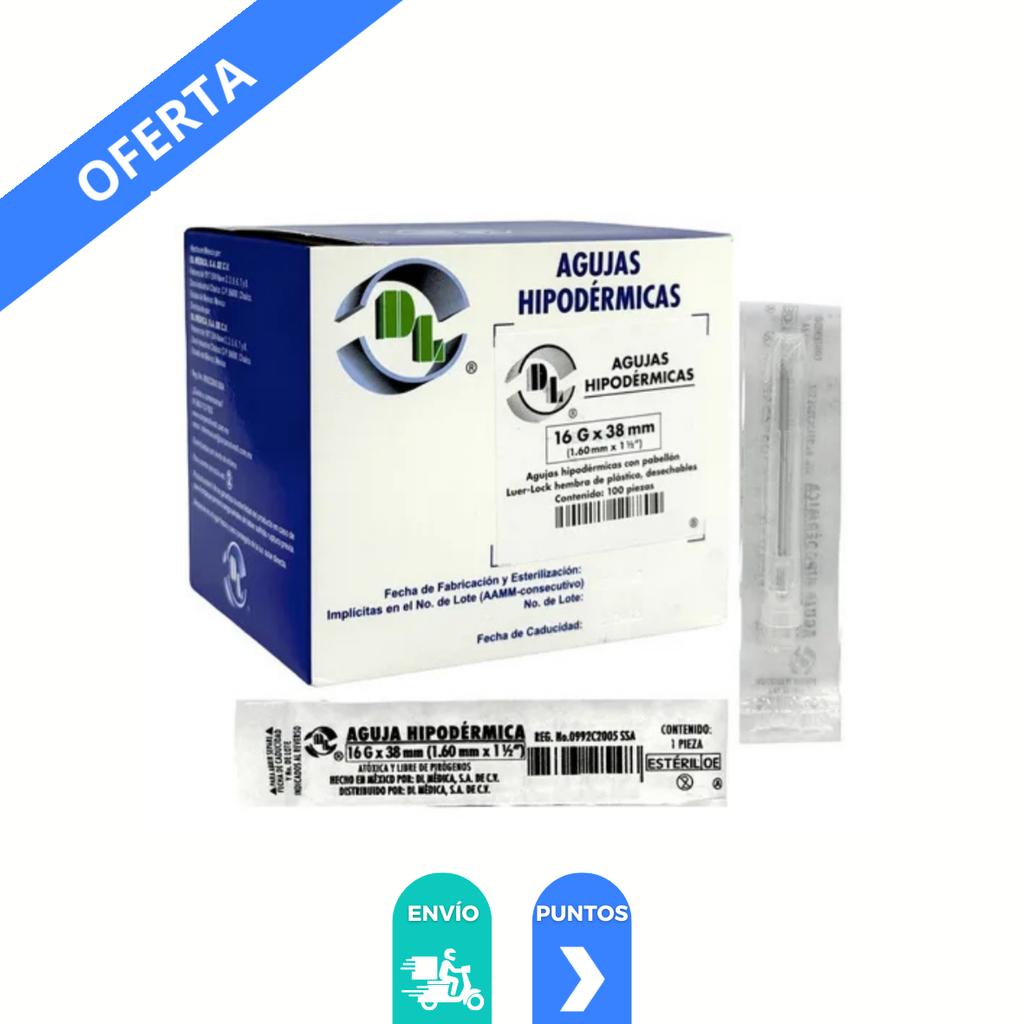 AGUJA HIPODERMICA 16 G X 38 MM PIEZA NEGRA DENTILAB