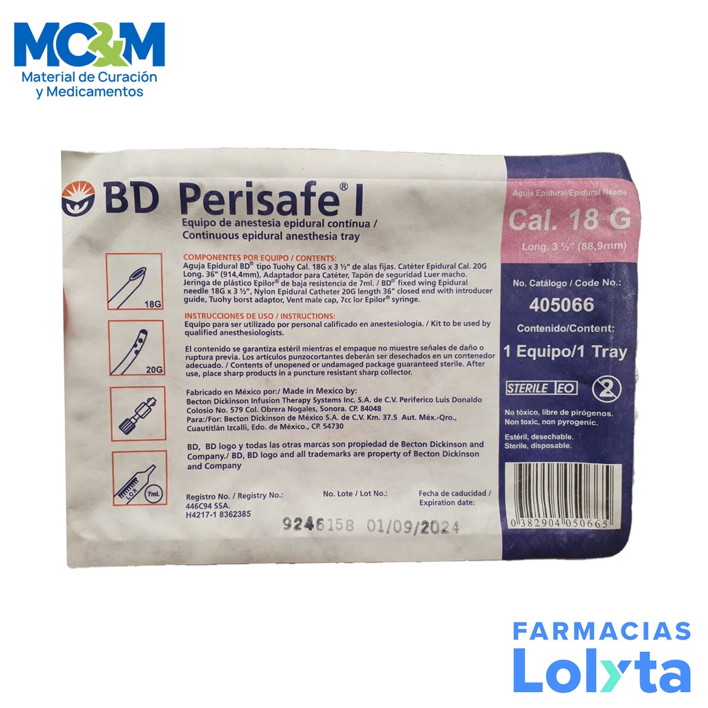 PERISAFE I CAL 18G X 3 1/2IN EQ DE ANESTESIA EPIDURAL BD 405066