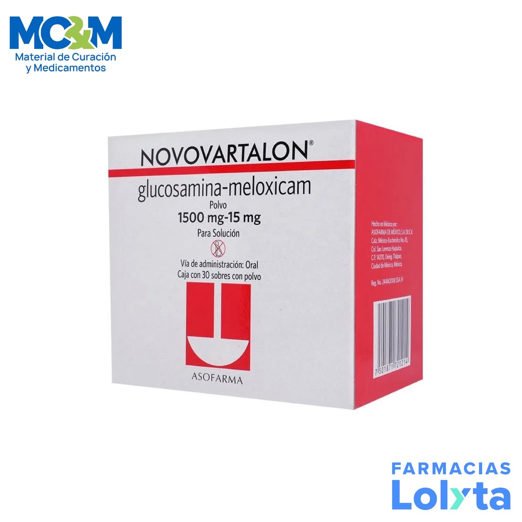 NOVOVARTALON POLVO 1500/15 MG C/30 SOBRES GLUCOSAMINA MELOXICAM LAB ASOFARMA