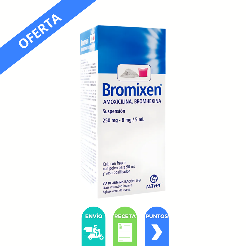 AMOXICILINA BROMHEXINA SUSPENSION 250/8 MG/5 ML FCO C/90 ML BROMIXEN LAB MAVER