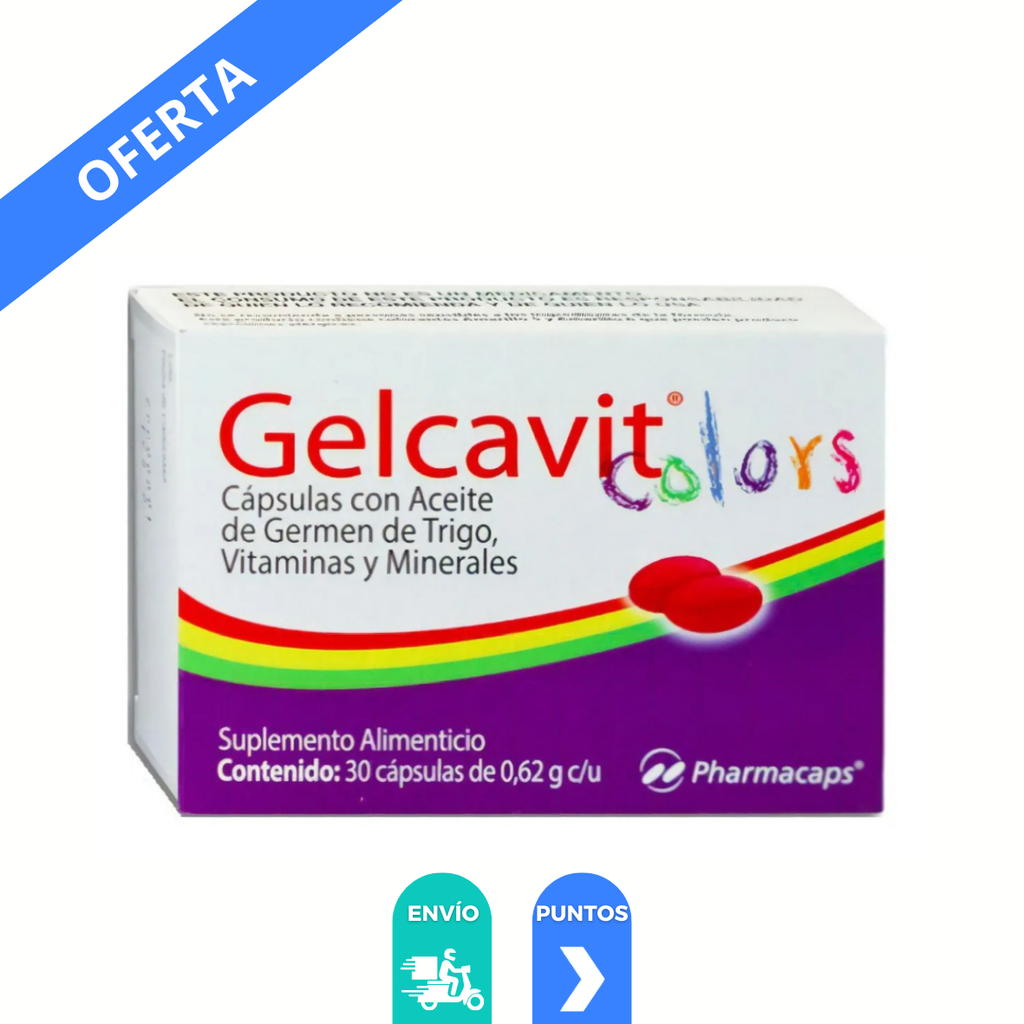 GELCAVIT COLORS 0.62 G C/30 CAP SUPLEMENTO ALIMENTICIO ACEITE DE GERMEN DE TRIGO VITAMINAS Y MINERALES LAB PHARMACAPS