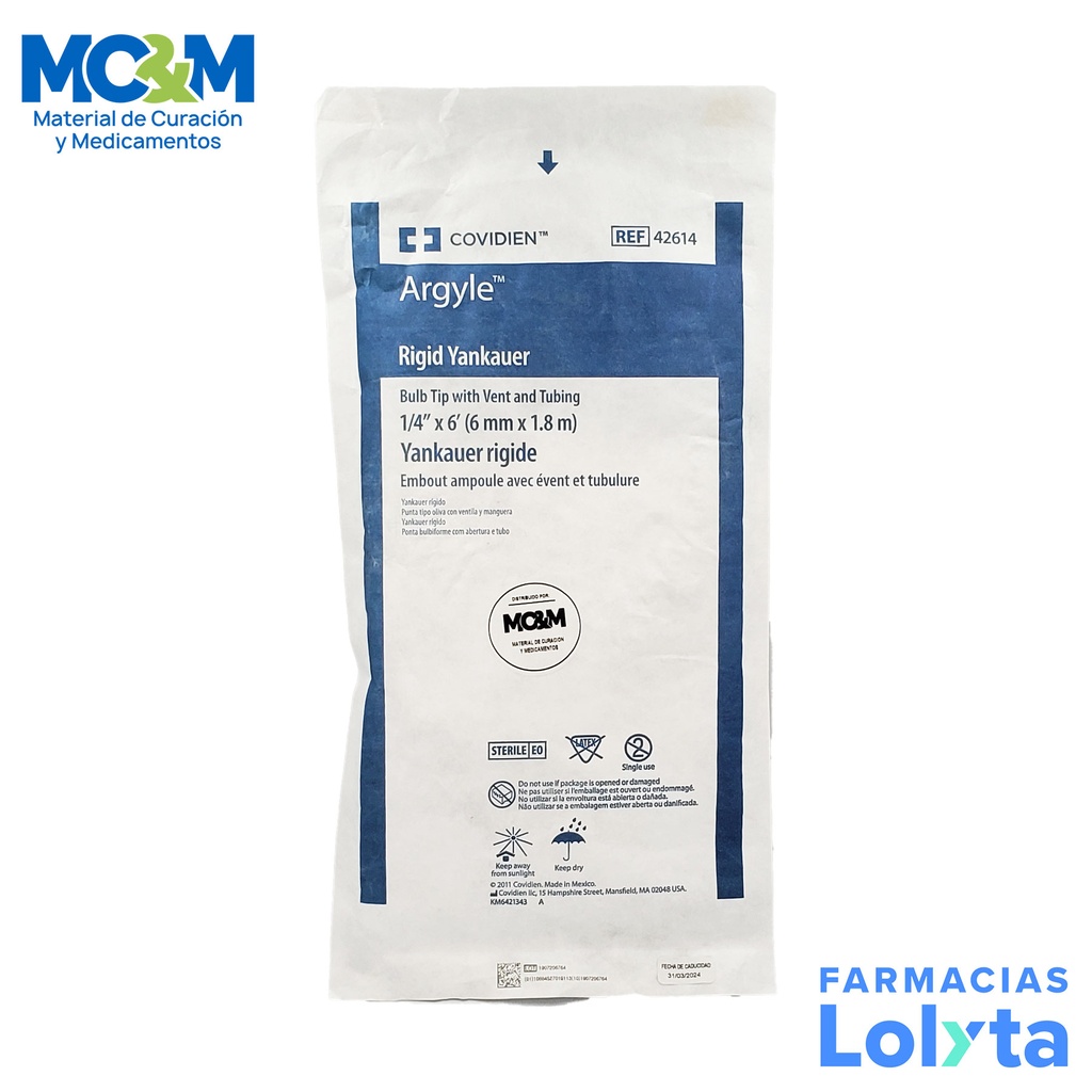 CANULA YANKAUER C/TUBO DE EXTENSION 1.8 M ARGYLE REF 42614 CARDINAL HEALTH