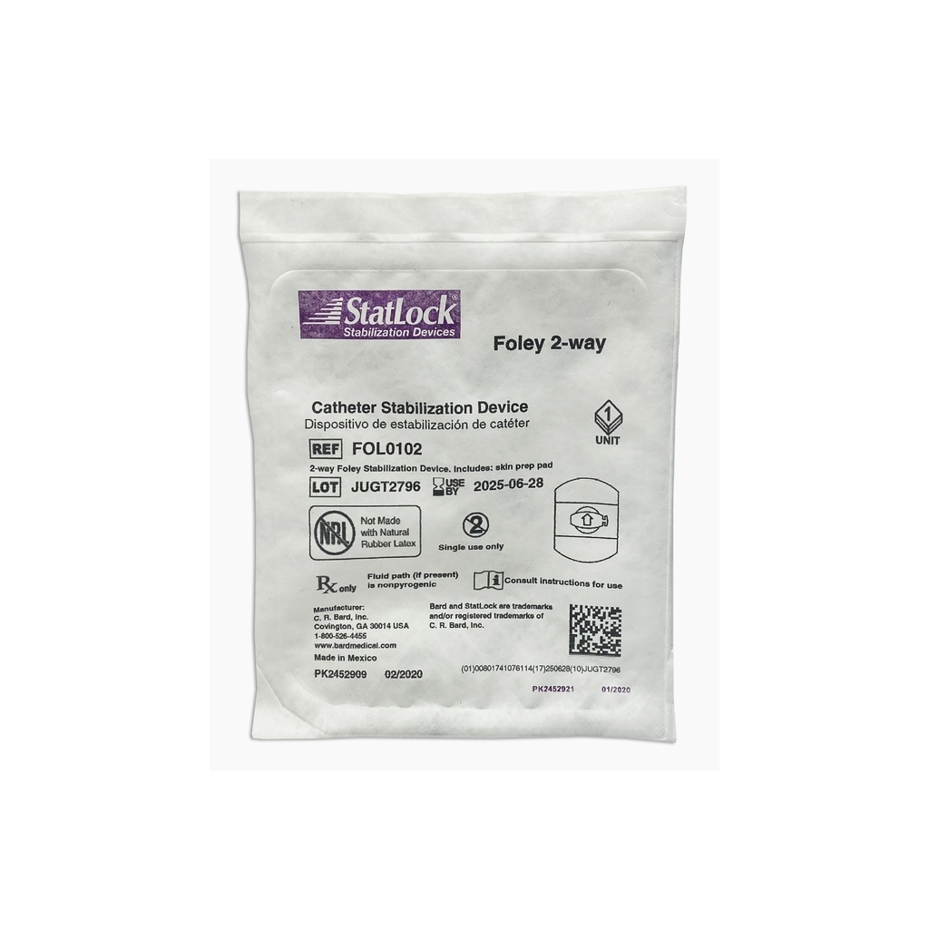 [757] SUJETADOR DE SONDA FOLEY 8 A 26 FR C/1 PZA STATLOCK REF FOL0102