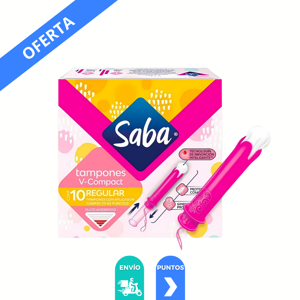 SABA V-COMPACT REGULAR FLUJO MODERADO C/10 TAMPONES CON APLICADOR ESSITY