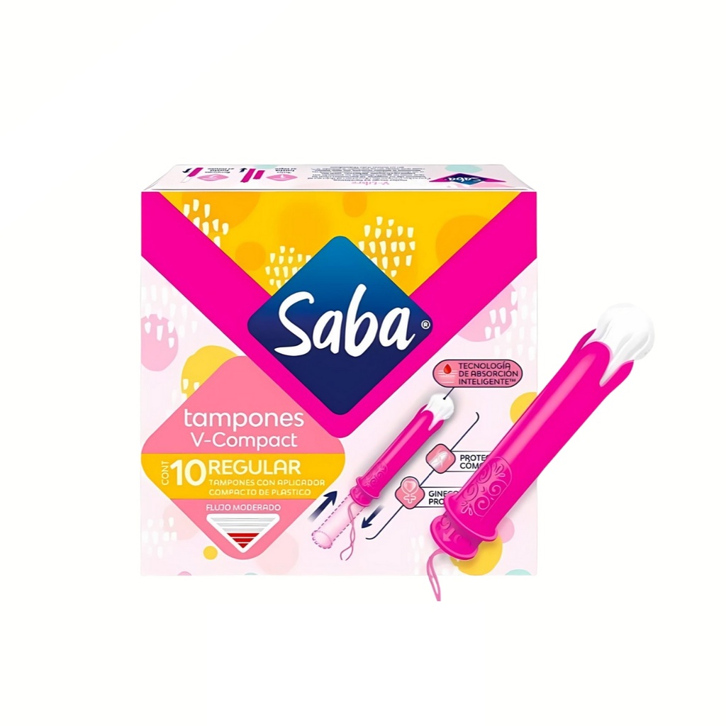 SABA V-COMPACT REGULAR FLUJO MODERADO C/10 TAMPONES CON APLICADOR ESSITY
