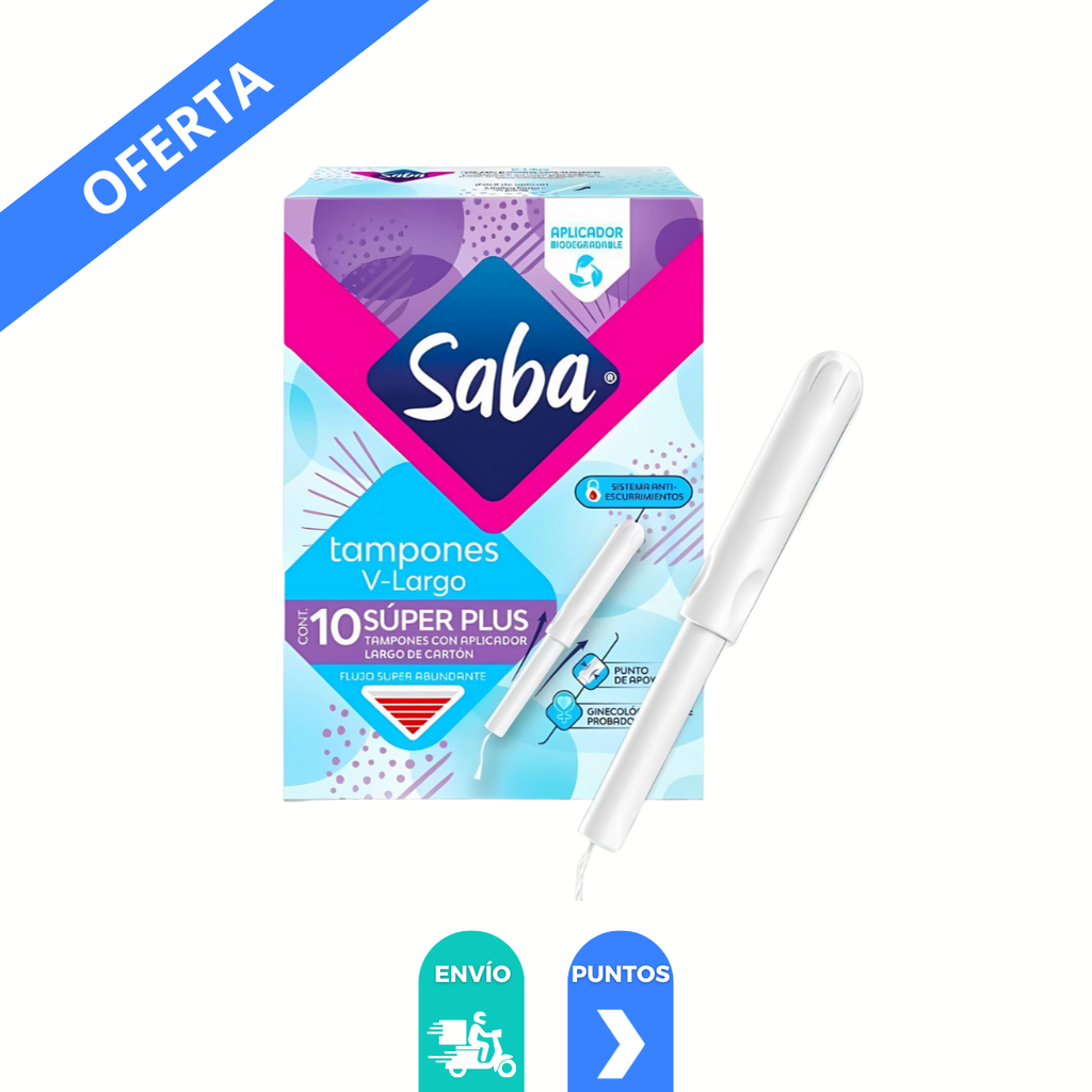 SABA V-LARGO SUPER PLUS FLUJO SUPER ABUNDANTE C/10 TAMPONES CON APLICADOR ESSITY