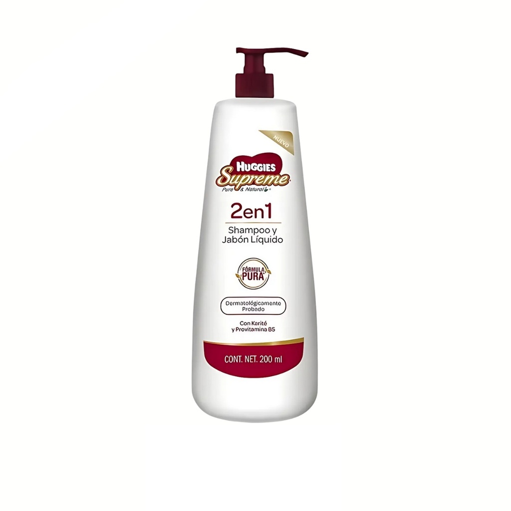 [4283] SHAMPOO Y JABON LIQUIDO 200 ML CON KARITE Y PROVITAMINA B5 HUGGIES SUPREME 2 EN 1 KIMBERLY-CLARK