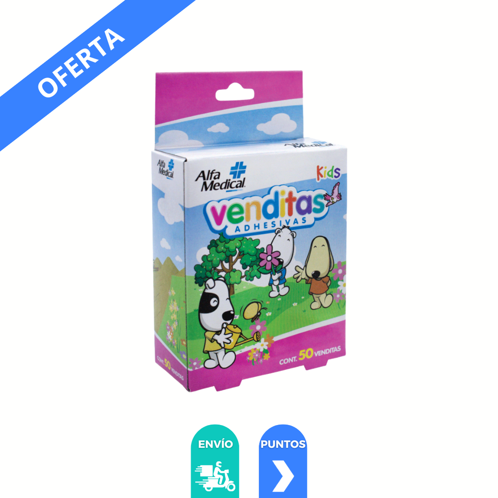 VENDITAS ADHESIVAS 7.1 X 1.9 CM C/50 PZAS DISEÑOS NIÑA ALFA MEDICAL (CURITA)