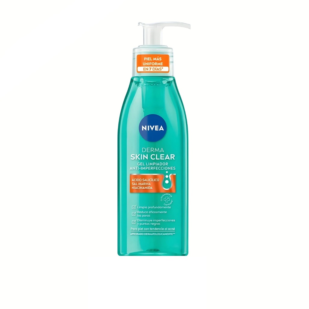 DERMA SKIN CLEAR NIVEA 150 ML GEL LIMPIADOR ANTI-IMPERFECCIONES ACIDO SALICILICO SAL MARINA NIACINAMIDA PIEL CON TENDENCIA AL ACNE BEIERSDORF