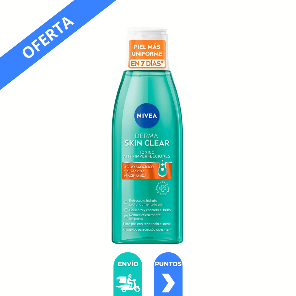 DERMA SKIN CLEAR NIVEA 200 ML TONICO ANTI-IMPERFECCIONES ACIDO SALICILICO SAL MARINA NIACINAMIDA PIEL CON TENDENCIA AL ACNE BEIERSDORF