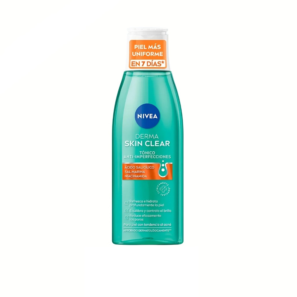 DERMA SKIN CLEAR NIVEA 200 ML TONICO ANTI-IMPERFECCIONES ACIDO SALICILICO SAL MARINA NIACINAMIDA PIEL CON TENDENCIA AL ACNE BEIERSDORF