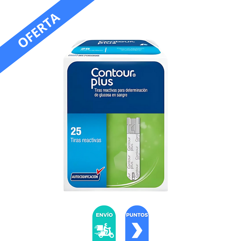 TIRAS REACTIVAS PARA DETERMINACION DE GLUCOSA CONTOUR PLUS C/25 PZAS LAB ASCENCIA