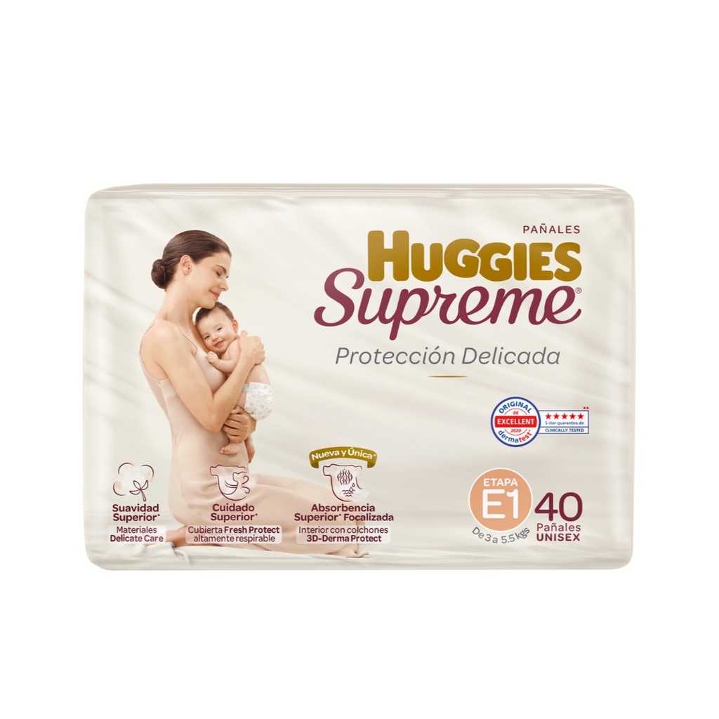 PAÑAL HUGGIES SUPREME ETAPA 1 C/40 PZAS UNISEX KIMBERLY CLARK
