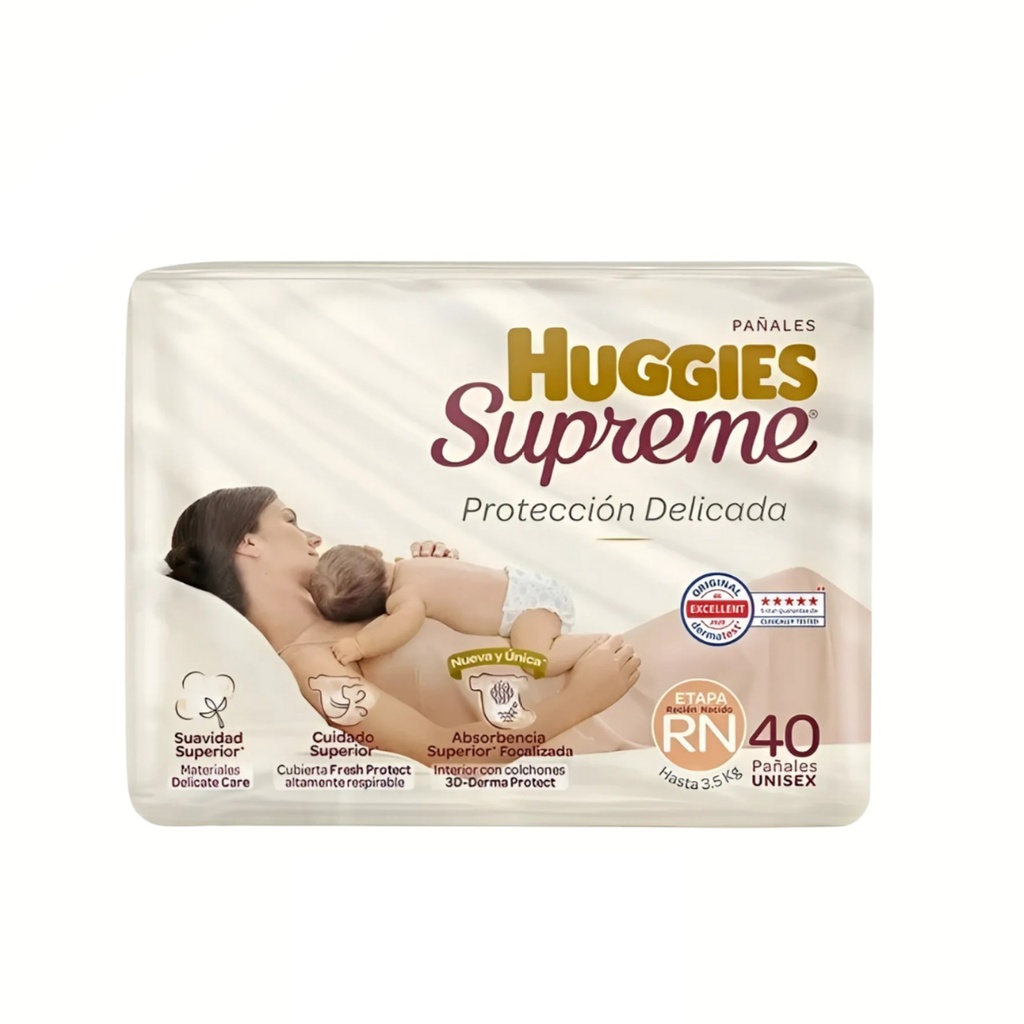 PAÑAL HUGGIES SUPREME ETAPA RN HASTA 3.5 KG C/40 PZAS UNISEX KIMBERLY CLARK