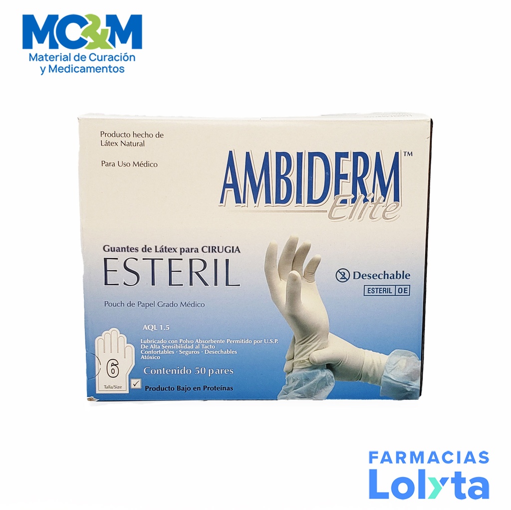 GUANTE CIRUJANO ELITE ESTERIL # 6 C/50 PARES AMBIDERM