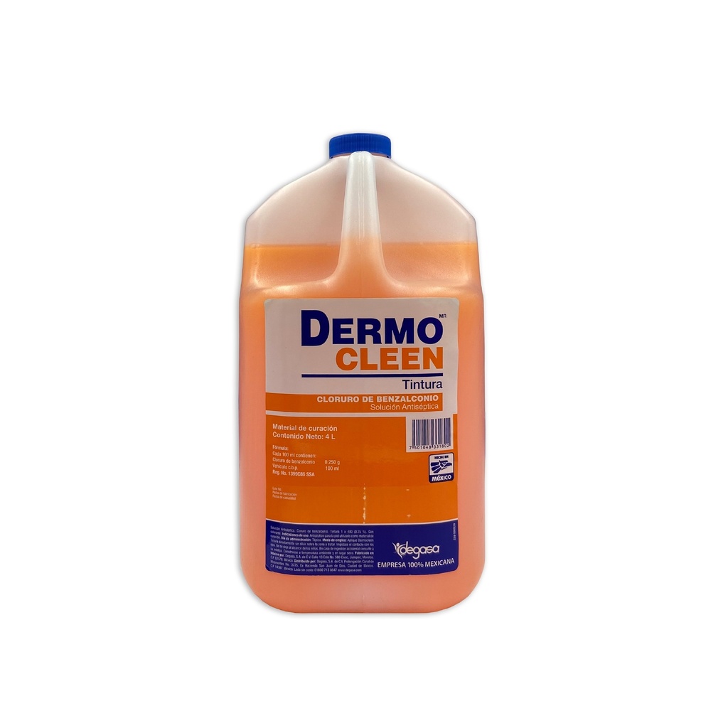 MERTHIOLATE 4 L TINTURA CLORURO DE BENZALCONIO 0.25% SOL ANTISEPTICA DERMOCLEEN DEGASA 0318070