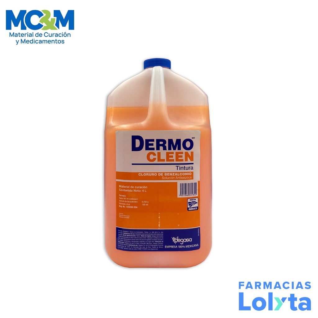 MERTHIOLATE 4 L TINTURA CLORURO DE BENZALCONIO 0.25% SOL ANTISEPTICA DERMOCLEEN DEGASA 0318070