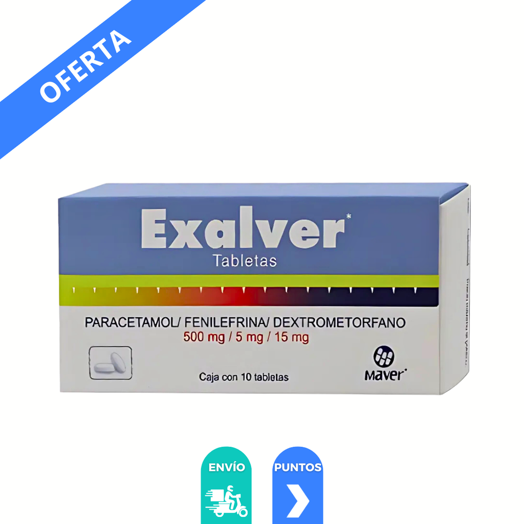 [4563] PARACETAMOL FENILEFRINA DEXTROMETORFANO 500/5/15 MG C/10 TAB EXALVER LAB MAVER