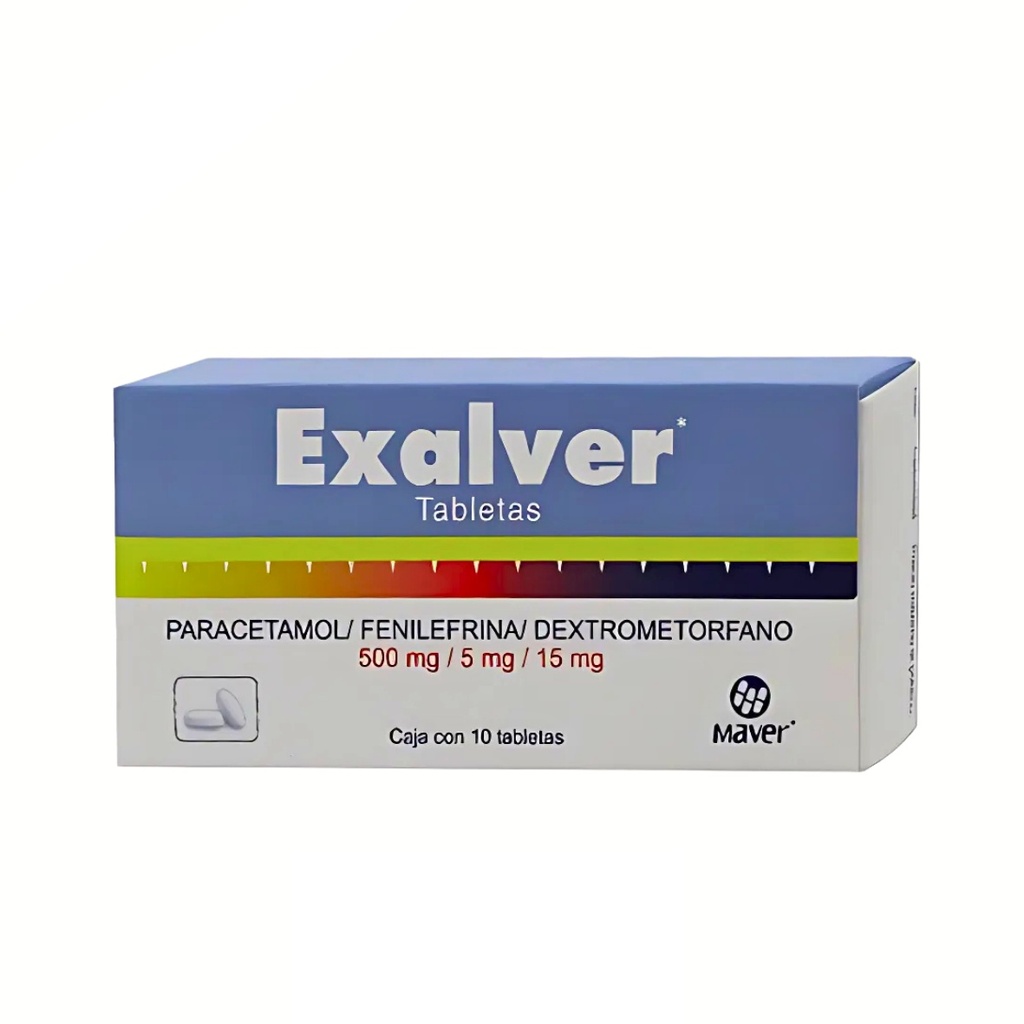 PARACETAMOL FENILEFRINA DEXTROMETORFANO 500/5/15 MG C/10 TAB EXALVER LAB MAVER