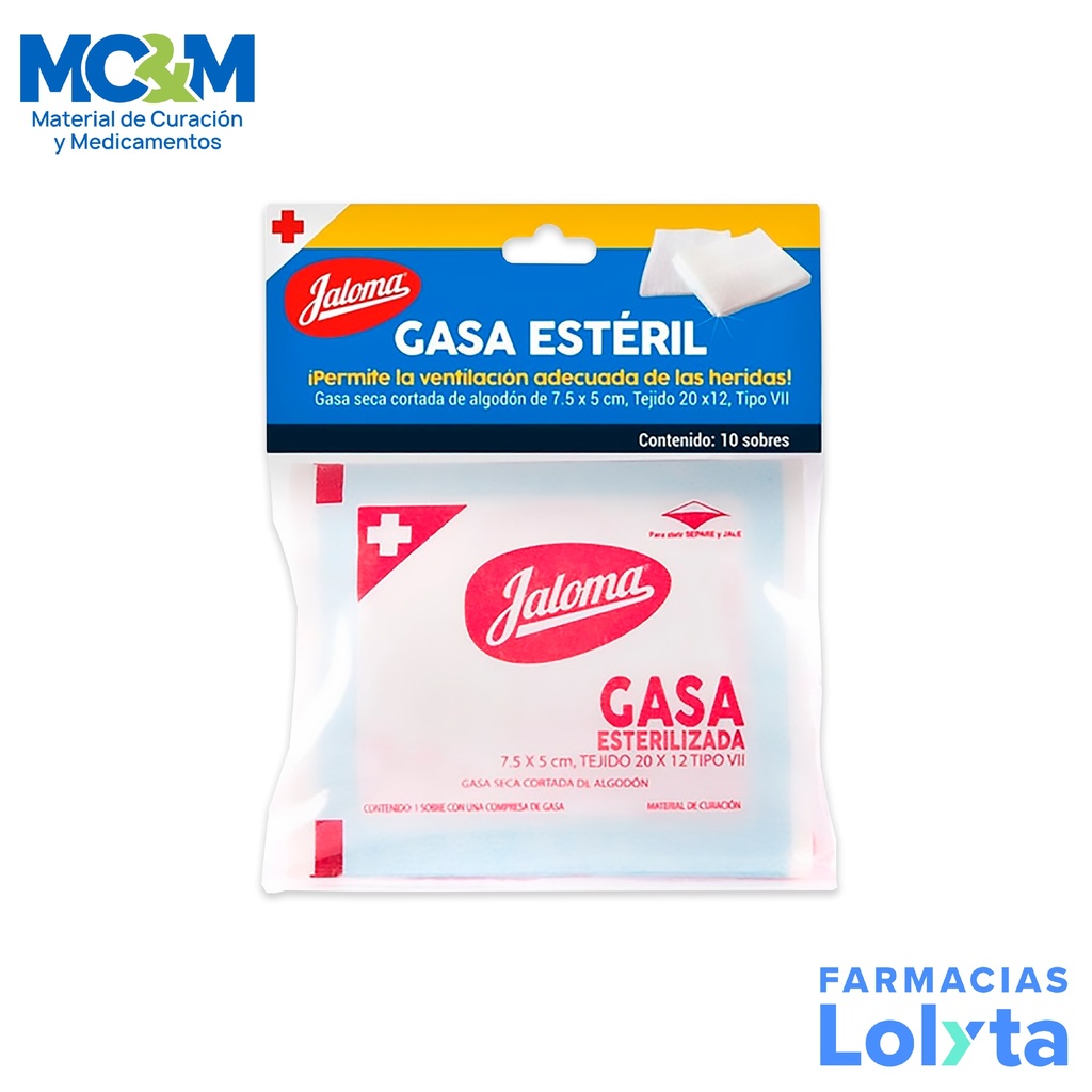 GASA ESTERIL 7.5X5 CM C/10 JALOMA