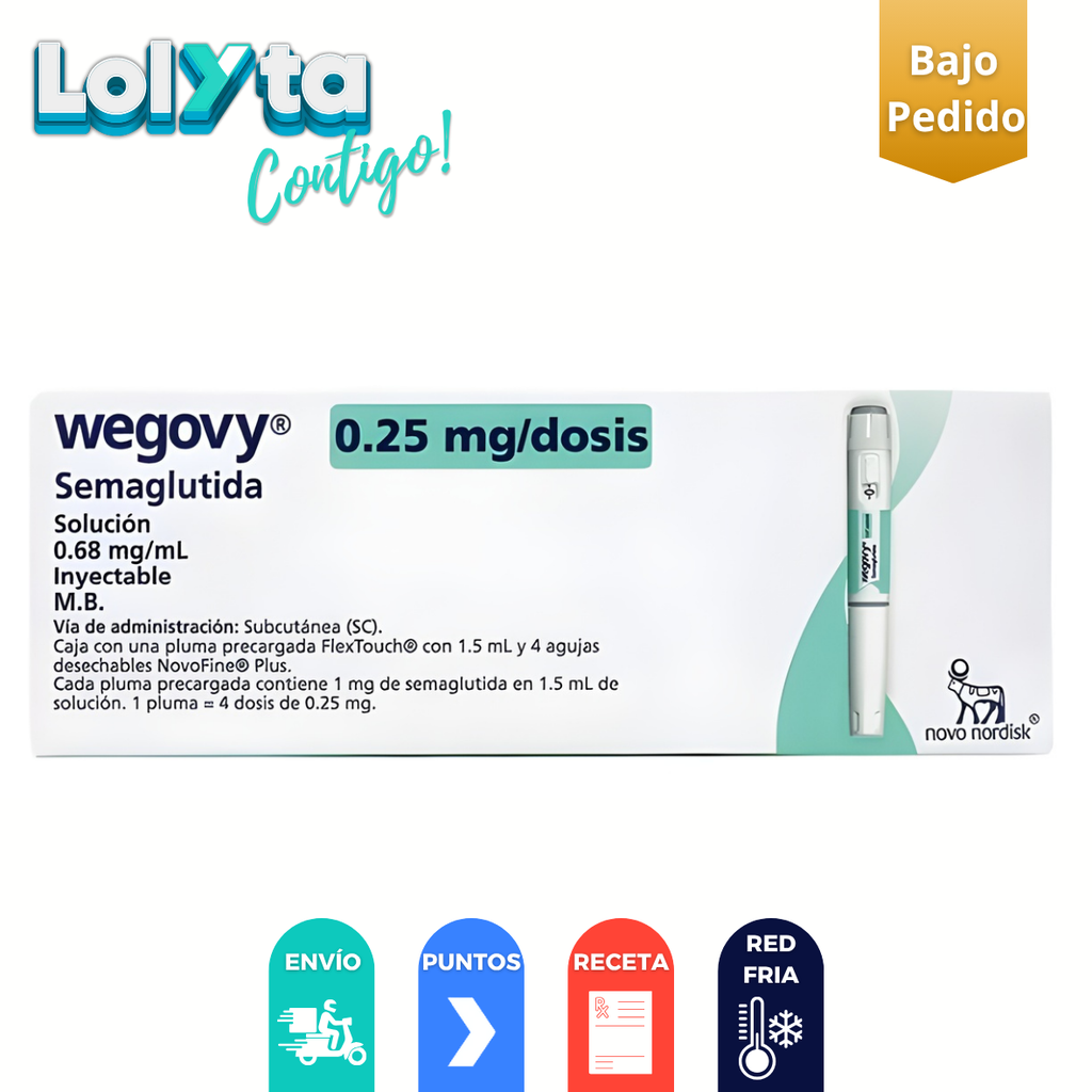 WEGOBY (0.25 MG/DOSIS) SOL INY 0.68 MG/ML PLUMA PRECARGADA 1.5 ML C/4 AGUJAS SEMAGLUTIDA LAB NOVO NORDISK