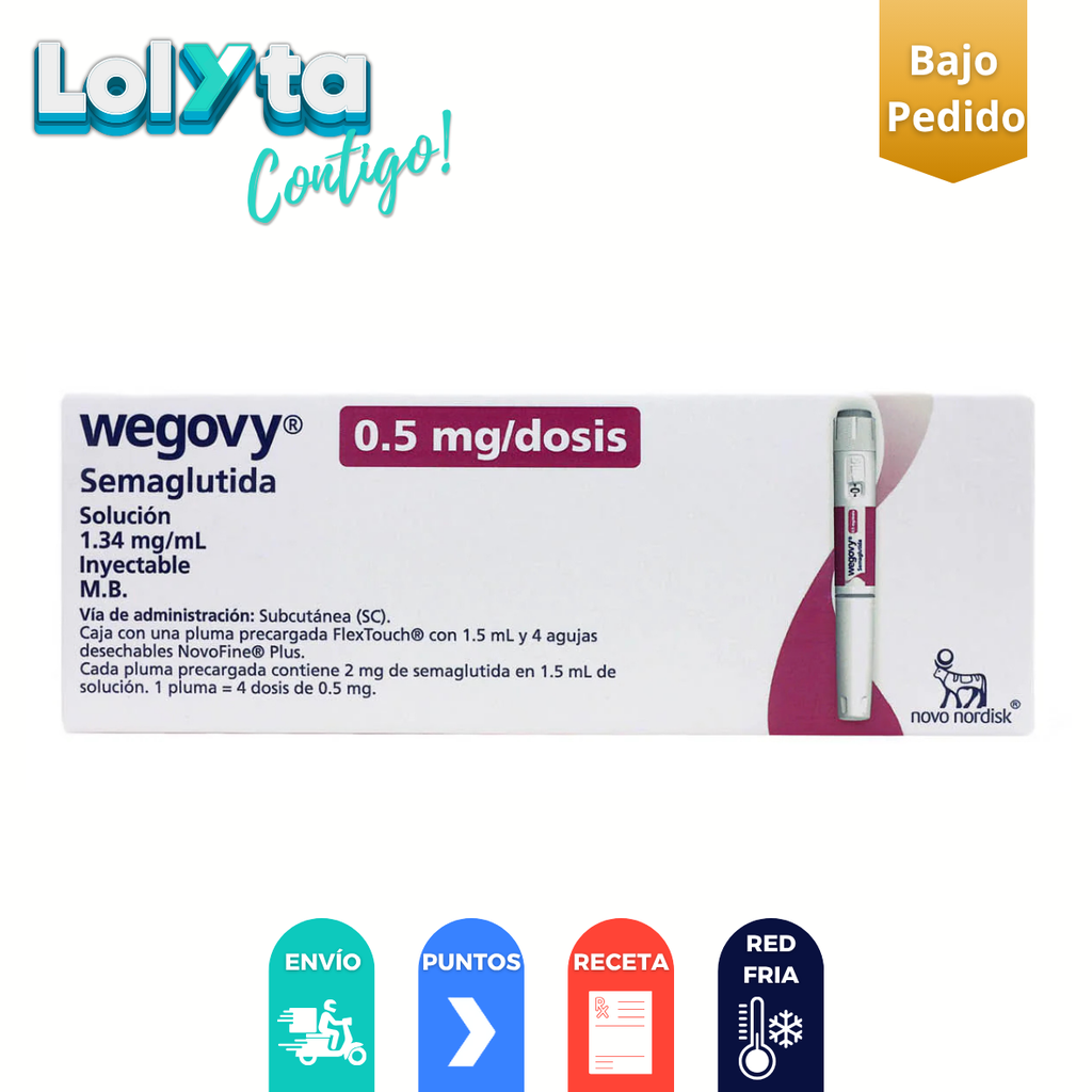 WEGOBY (0.5 MG/DOSIS) SOL INY 1.34 MG/ML PLUMA PRECARGADA 1.5 ML C/4 AGUJAS SEMAGLUTIDA LAB NOVO NORDISK