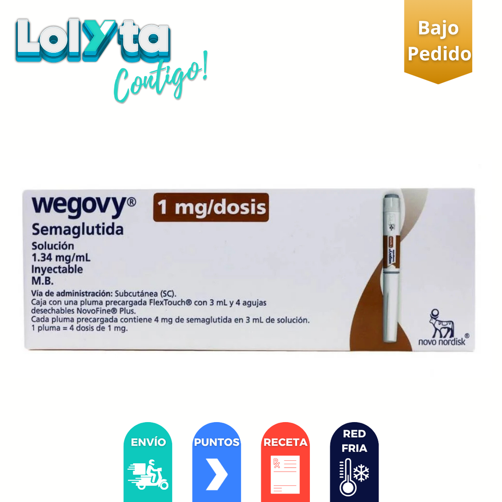 WEGOBY (1 MG/DOSIS) SOL INY 1.34 MG/ML PLUMA PRECARGADA 3 ML C/4 AGUJAS SEMAGLUTIDA LAB NOVO NORDISK