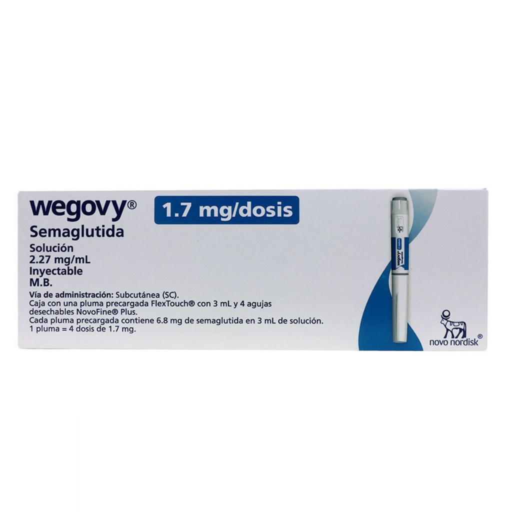 [4651] WEGOBY (1.7 MG/DOSIS) SOL INY 2.27 MG/ML PLUMA PRECARGADA 3 ML C/4 AGUJAS SEMAGLUTIDA LAB NOVO NORDISK
