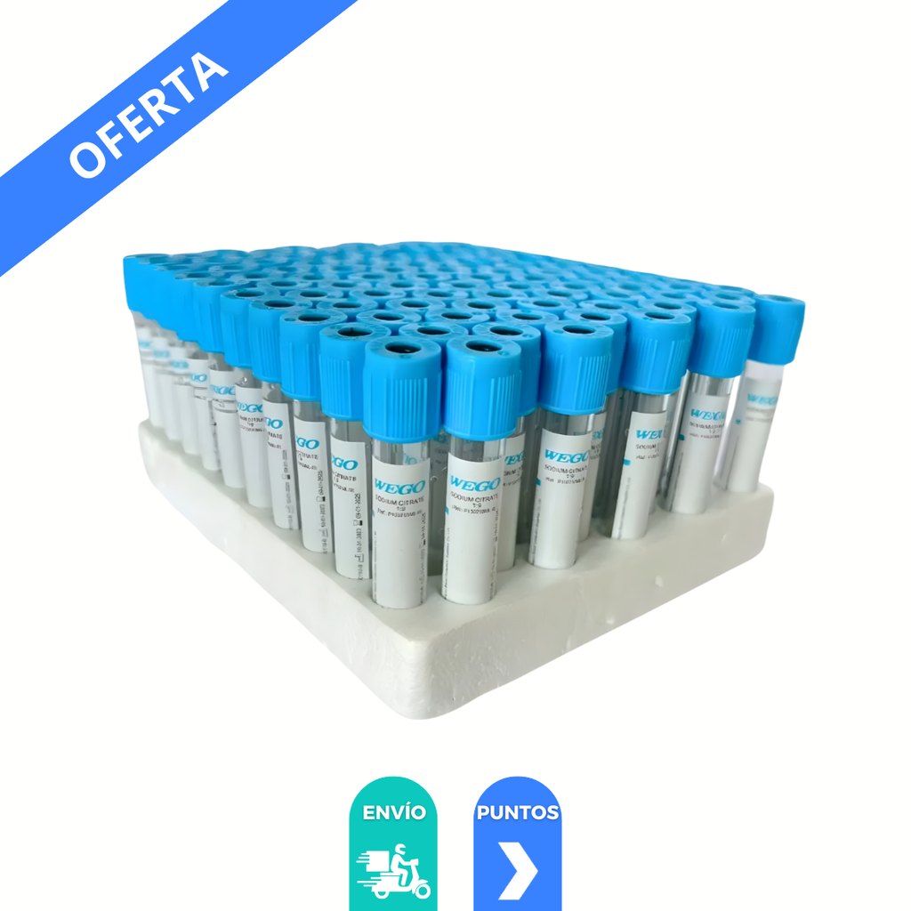 TUBO PARA RECOLECCION DE MUESTRA DE SANGRE 2.7 ML AZUL 100 PZAS C/CITRATO DE SODIO (TIPO VACUTAINER) REF P130753ML-B WEGO