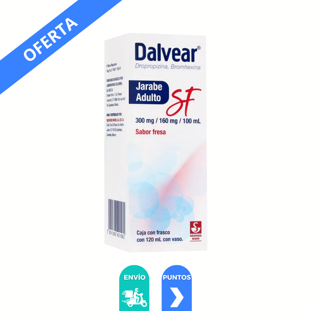 DALVEAR SF JARABE ADULTO 300/160 MG/100 ML FCO C/120 ML SABOR FRESA DROPROPIZINA BROMHEXINA LAB SIEGFRIED RHEIN