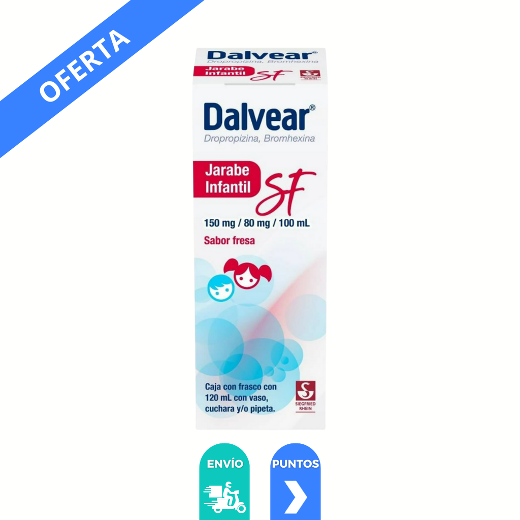 DALVEAR SF JARABE INFANTIL 150/80 MG/100 ML FCO C/120 ML SABOR FRESA DROPROPIZINA BROMHEXINA LAB SIEGFRIED RHEIN